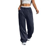 FYHTC Femme Jambe Droite Rayé Long Printemps Pantalon Coupe Ample Loisir Streetwear Business Costume Été Vêtement(Indigo,Small)