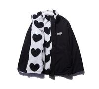 FYHTC Femmes VestePolaire Réversible Imprimé Cœur Zip Manches Longues Revers Hiver Kawaii Y2K Harajuku Peluche Dames Blouson Hiver Paire Chaude Streetwear(Black,Medium)