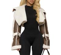 FYHTC Veste en Cuir pour Femme Col en Fourrure Veste de Moto Épais Doublé en Polaire Manteau Trench dHiver Veste Courte en Shearling(Brown,Medium)