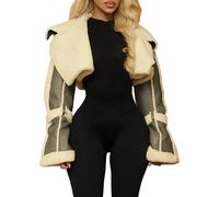 FYHTC Veste en Cuir pour Femme Col en Fourrure Veste de Moto Épais Doublé en Polaire Manteau Trench dHiver Veste Courte en Shearling(Green,Medium)