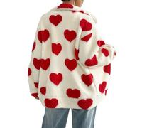 FYHTC Veste Graphique Cœur pour Femmes Zip Intégral Surdimensionné Polaire Manteau Chaud Y2K Saint Valentin Gilet Hiver avec Poches(Red,Small)
