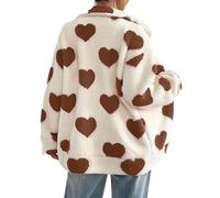 FYHTC Veste Graphique Cœur pour Femmes Zip Intégral Surdimensionné Polaire Manteau Chaud Y2K Saint Valentin Gilet Hiver avec Poches(Brown,X-Large)