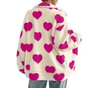 FYHTC Veste Graphique Cœur pour Femmes Zip Intégral Surdimensionné Polaire Manteau Chaud Y2K Saint Valentin Gilet Hiver avec Poches(Pink,Large)