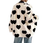 FYHTC Veste Graphique Cœur pour Femmes Zip Intégral Surdimensionné Polaire Manteau Chaud Y2K Saint Valentin Gilet Hiver avec Poches(Black,X-Large)