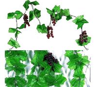 Fyihoxi 2 PCS Raisin Artificiel et Vigne, Feuille de Vigne Artificielle 2,4 Mètres, Grappe Raisin Artificielle, Faux Raisin Raisins Artificiels pour Mariage Vin Cuisine Centre de Table