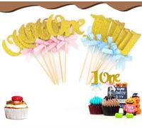 Fyihoxi 22 Pcs One Cake Topper,Décoration de gâteau d'anniversaire,Glitter 1er Anniversaire Cupcake Décorations,Cake Topper One Birthday pour Anniversaire,Anniversaire,Décorations De Fête D'enfants
