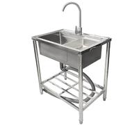 FYLDQAXU Évier de cuisine indépendant, éviers commerciaux en acier inoxydable avec une baignoire et une étagère de rangement, éviers pour préparation et buanderie pour intérieur et extérieur (argent)
