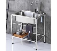 FYLDQAXU Évier de jardin portable en acier inoxydable commercial, évier de cuisine en acier inoxydable plus épais avec robinets, facile à nettoyer, facile à installer, pour extérieur, intérieur