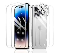 Fylnatc 2×Film Protection D'écran pour iPhone 14 Pro + 2×Protection Camera Objectif Arriere appareil Photo + 2×Arrière Verre Trempé, Vitre Protecteur Accessoires, HD Dureté 9H Glass, Compatible Coque