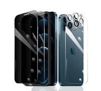 Fylnatc 2 protecteurs d'écran de confidentialité pour iPhone 12 Pro Max + 2 protecteurs d'objectif d'appareil photo + 1 film arrière en verre trempé + 1 cadre d'installation, anti-espion de dureté 9H