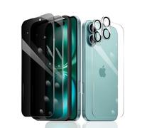 Fylnatc 2 protecteurs d'écran de confidentialité pour iPhone 16 + 2 protecteurs d'objectif d'appareil photo + 1 film arrière en verre trempé + 1 cadre d'installation, anti-espion dureté 9H, sans