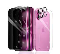 Fylnatc 2 protecteurs d'écran de confidentialité pour iPhone 16 Plus + 2 protecteurs d'objectif d'appareil photo + 1 film arrière en verre trempé + 1 cadre d'installation, anti-espion dureté 9H, sans