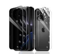 Fylnatc 2 protecteurs d'écran de confidentialité pour iPhone 16 Pro Max + 2 protecteurs d'objectif d'appareil photo + 1 film arrière en verre trempé + 1 cadre d'installation, anti-espion de dureté 9H