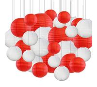 Fymlok Lanternes en Papier 30 pcs/Ensemble Lanterne en Papier Rouge et Blanc Lanterne 6 "8" 10 "12" Lanterne Papier Lampion Mariage Boule Décor