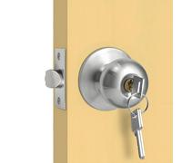 Fymlok Ronde Bouton Serrure Verrouillage Porte Bouton de porte d'entrée à clé avec serrure, intérieure et extérieure en acier inoxydable for portes intérieures, chambre coucher, salle bain