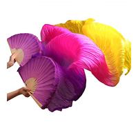 Fymlok Voile de Danse éventail 1 Ventilateur Droit + Gauche, éventail en Soie USO apto Para Danse du Ventre(10,120cm-90cm)