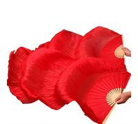 Fymlok Voile de Danse éventail 1 Ventilateur Droit + Gauche, éventail en Soie USO apto Para Danse du Ventre(24,150cm-90cm)