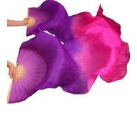 Fymlok Voile de Danse éventail Belly Dance Silk Ventilateurs Soie teintée à la Main 1 Paire de Ventilateurs Danse du Ventre Noir + Orange Rouge + Jaune(Gold)