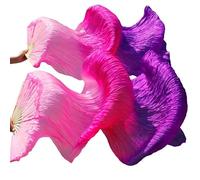 Fymlok Voile de Danse éventail Belly Dance Silk Ventilateurs Soie teintée à la Main 1 Paire de Ventilateurs Danse du Ventre Noir + Orange Rouge + Jaune(Black Green)