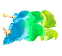 Fymlok Voile de Danse éventail Belly Dance Silk Ventilateurs Soie teintée à la Main 1 Paire de Ventilateurs Danse du Ventre Noir + Orange Rouge + Jaune(A)