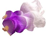 Fymlok Voile de Danse éventail Éventail de Danse du Ventre en Soie véritable, Long éventail, Couleur dégradée(3,120- Imitation Silk)