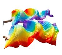 Fymlok Voile de Danse éventail Éventail de Danse du Ventre en Soie véritable, Long éventail, Couleur dégradée, Peut(03,120cm Imitation Silk)