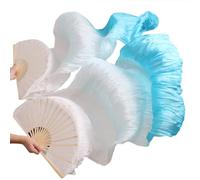 Fymlok Voile de Danse éventail Éventail de Danse du Ventre en Soie, voiles véritable, Gauche + Droite(03,M-150cm-1pair(2pcs))