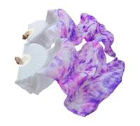 Fymlok Voile de Danse éventail Éventail de Danse en Soie véritable du Ventre Une Paire d'éventails allongés tie-Dye Fait à la Main Moderne Personnalisable(A,1pc Right hand-120cm)