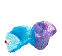 Fymlok Voile de Danse éventail Éventail en Soie véritable for Danse du Ventre, éventail Pliable Bambou, 180 cm x 90, Fait à la Main, Couleur tie-Dye, 1 pièce(Style2)