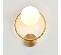 FYMLP European Style Wall Lamps Creative Globe Glass Shade Wall Sconces Modern Ring Metal Wall Lighting for Bathroom Living Room Bedroom Hallway(Gold,White)
