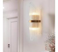 FYMLP Gold Stainless Steel Wall Lamps Mid Century Living Room Luxury Wall Mount Lights Modern Crystal Rod Wall Sconces for Bedroom Hallway Staircase Mirror