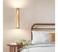 FYMLP Japanese Style Farmhouse Wall Lamps Creative Cylinder Yellow Travertine Wall Sconce Nordic Retro Solid Wood Wall Light for Bedroom Living Room Dining Room