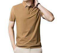FYMLP Mens Breathable Slim Fit Short Sleeve Top Summer Black Casual Lapel Golf Polo Shirt(Brown,3XL)