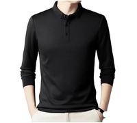FYMLP Men's Casual Breathable Polo Shirts Long Sleeve Button Down Shirt for Work and Business(Black,L)