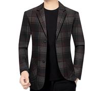 FYMLP Men's Slim Fit Checkered Blazers Vintage Red Brown Suit Jacket Lightweight Business Casual Outfit for Spring(L)