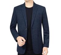 FYMLP Mens Vintage Blazers Dark Blue Checkered Korean Style Suit Coat All Match Slim Fit Business Casual Suit Jackets(L)