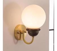 FYMLP Milk Glass Wall Mounted Lamp Modern Vintage Wood Wall Sconces Nordic Gold Brass Wall Lighting for Bathroom Living Room Hallway