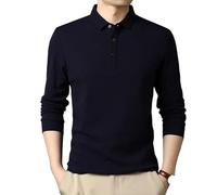 FYMLP Modern Mens Long Sleeve Comfortable Lapel Top Classic Breathable Casual Golf Polo Shirt(Blue,3XL)