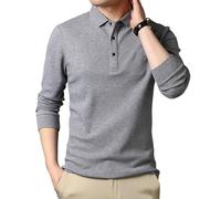 FYMLP Modern Mens Long Sleeve Comfortable Lapel Top Classic Breathable Casual Golf Polo Shirt(Gray,XXL)