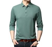 FYMLP Modern Mens Long Sleeve Comfortable Lapel Top Classic Breathable Casual Golf Polo Shirt(Green,XL)