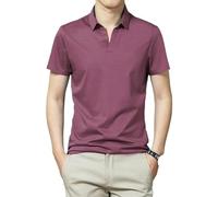 FYMLP Summer Mens Lightweight Polo Shirt Black Business Lapel Casual Golf Top(Red,XL)