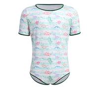 FYMNSI ABDL Body Homme Bodysuit Manches Courtes T-shirt Maillot de corps Boutons-pression à l'entrejambe Dessin animé Sous-vêtements imprimés, Dinosaure Vert, XXL