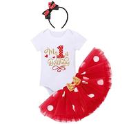 FYMNSI Bébés Filles 1er Anniversaire Tutu Set Body Barboteuse Jupe Tutu à Pois Oreille Bandeau 1 an Fête Vêtements Premier Anniversaire Tenue de Soirée Photographie Rouge 1 an