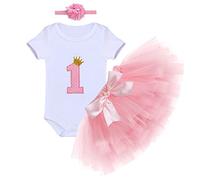 FYMNSI Bébés Filles 1er Anniversaire Tutu Set Manche Courte Body Barboteuse + Jupe Tutu + Bandeau 1 an Fête Vêtements Premier Anniversaire Tenue de Soirée Cérémonie Robe Photographie 3 Pièces