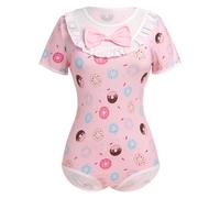 FYMNSI Body ABDL pour femme Body mignon une pièce en coton à manches courtes T-shirt à boutons-pression à l'entrejambe Caricature imprimée Pyjamas, Donut rose, M