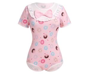 FYMNSI Body ABDL pour femme Body mignon une pièce en coton à manches courtes T-shirt à boutons-pression à l'entrejambe Caricature imprimée Pyjamas, Donut rose, M