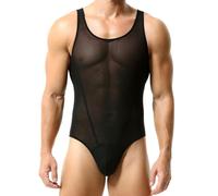 FYMNSI Body sexy pour homme - Transparent - Sans manches - Sous-vêtements - Coupe haute - Maillot de corps une pièce, Noir , XL