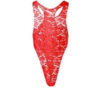 FYMNSI Body Sissy transparent pour homme - En dentelle - Sans manches - String - Sous-vêtement d'été - Combinaison une pièce - Vêtement de nuit - Débardeur - Lingerie sexy, rouge, L
