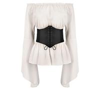 FYMNSI Chemisier de style Renaissance pour femme - Épaules dénudées - Manches trompettes - Style gothique Lolita Boho - Style médiéval smocké - Manches longues, Cadre + ceinture corset, XL