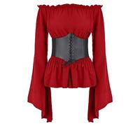 FYMNSI Chemisier de style Renaissance pour femme - Épaules dénudées - Manches trompettes - Style gothique Lolita Boho - Style médiéval smocké - Manches longues, S